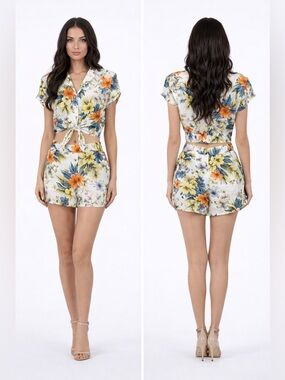 Charlotte Russe White Floral Print Top